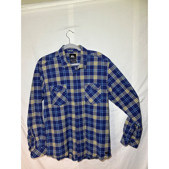 Quiksilver Other - Quiksilver Mens Blue Yellow Plaid Flannel Button Down Shirt Modern M EQYWT03232